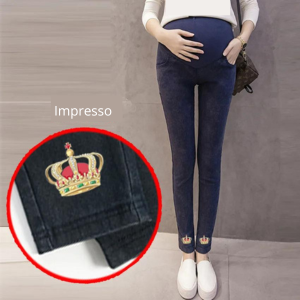 Calça Leggings Jeans para Gestante com Bolsos