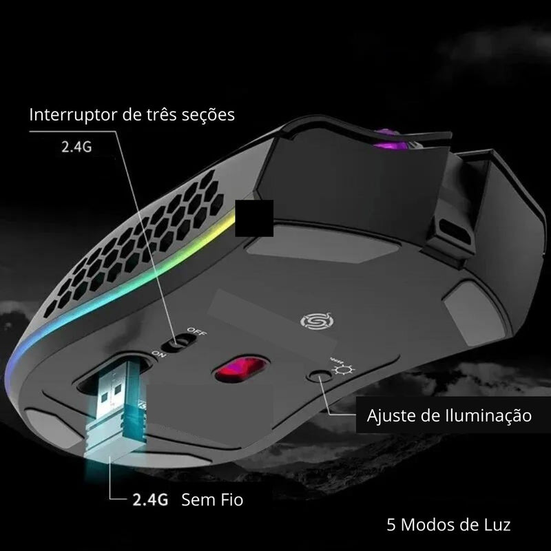 Mouse Gaming Sem Fio Recarregável USB